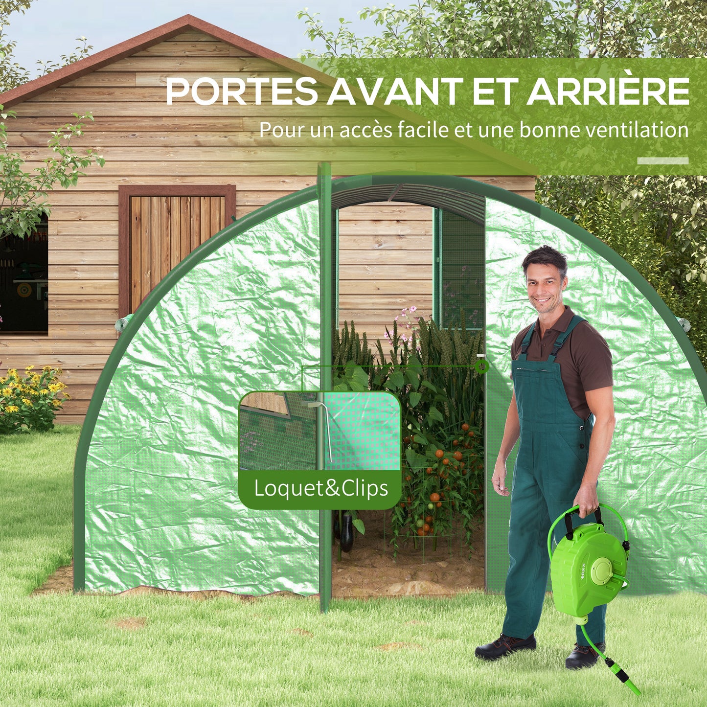 kassen tunnel – serre – kas – tuinserre – groentetent – groen – gegalvaniseerd ijzer frame – 18 m² met ventilatieramen en draaideuren