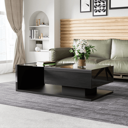 Coffee Table, High-Gloss Black. Side Tables, Coffee Tables with Glass And -Effect