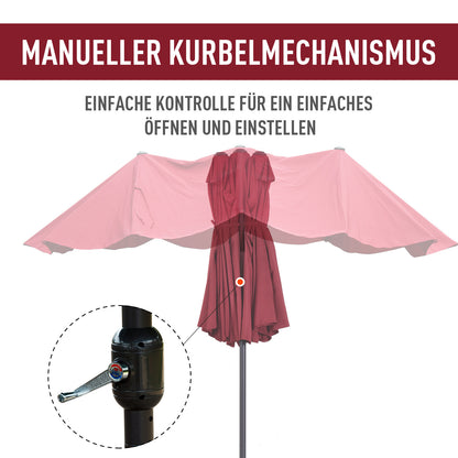 Grote Ovale Parasol – Zonnescherm – Terrasparasol – Dubbele Parasol – Marktparasol – Handzwengel – Lichtbruin Polyester – Windbestendig & XXL Schaduw