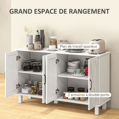 Buffetmeubel – Opbergkast – Dressoir – TV-meubel – Wit Gelakt – Landelijk Design – Verstelbare Planken – Afmetingen 120x37x75 cm