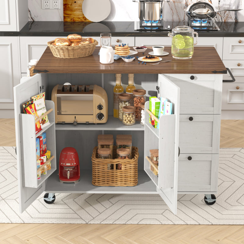 Keukentrolley – Keukenwagen – Serveerwagen – Keukenkast – Eetkamerwagen – Uitbreidbaar Werkblad – Hardhouten Houtfineer