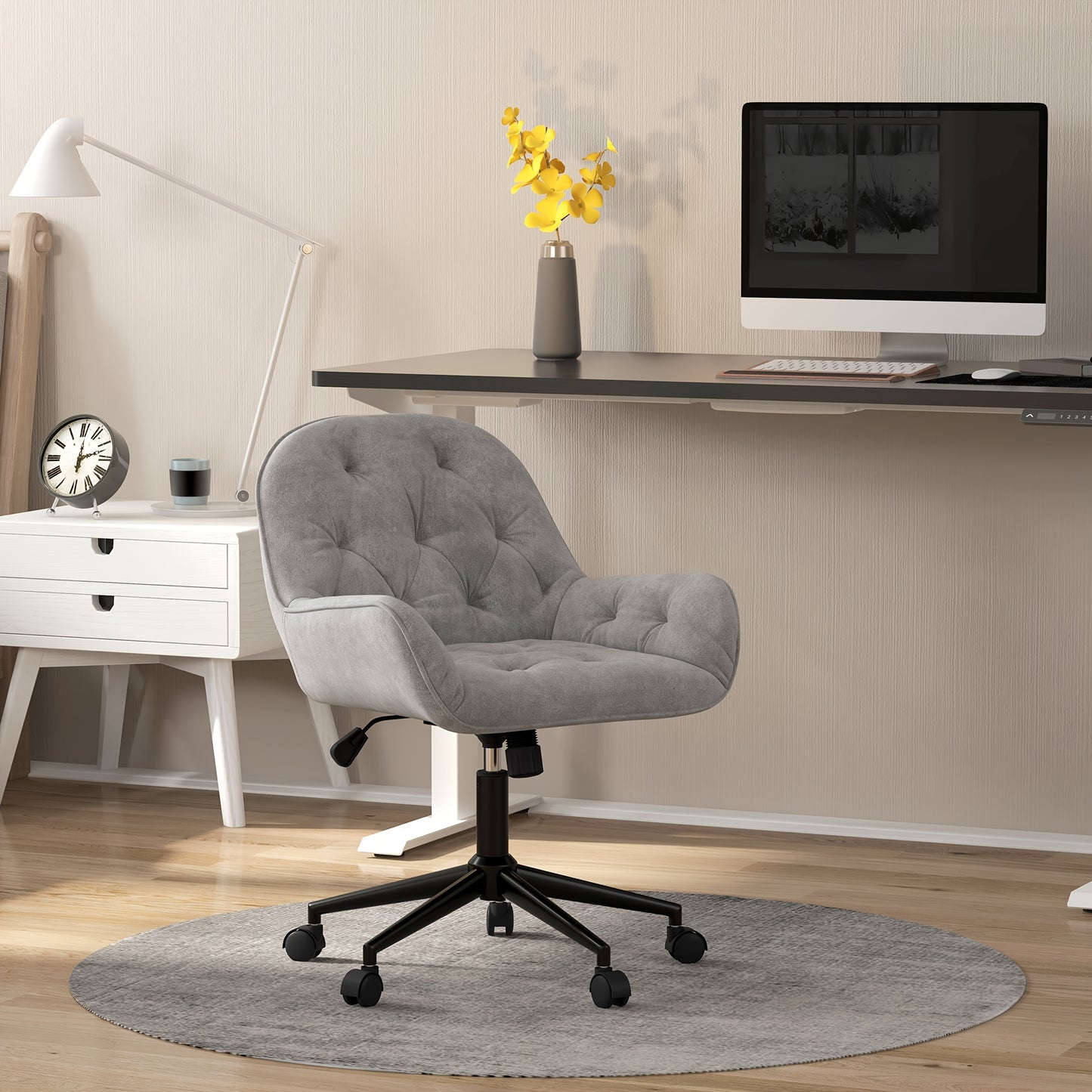 Draaifauteuil – Loungestoel – Bureaustoel – Werkstoel – Stoel – Lichtgrijs Velvet – Verstelbare Zithoogte – Ergonomisch Design