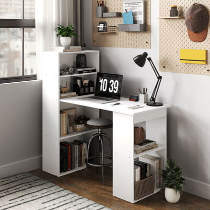 Bureau – Bureautafel – Computertafel – Werktafel – Schrijftafel – Wit – Compact Ontwerp – 6 Opbergvakken