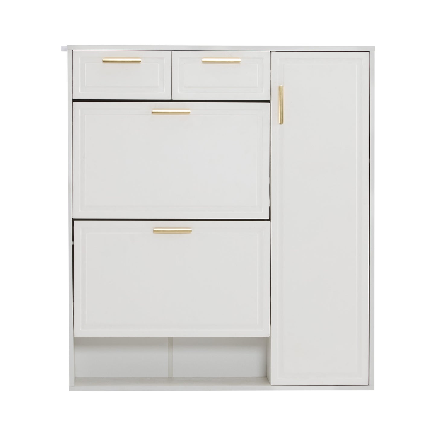 Schoenenkast – Schoenenrek – Schoenenkastje – Schoenopberger – Halmeubel – Verstelbare Planken – Warme Witte MDF Met Gouden Handgrepen