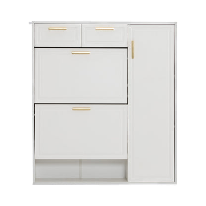 Schoenenkast – Schoenenrek – Schoenopberger – Schoenenkastje – Schoenmeubel – Wit Met Gouden Handgrepen – Verstelbare Planken – Twee Laden