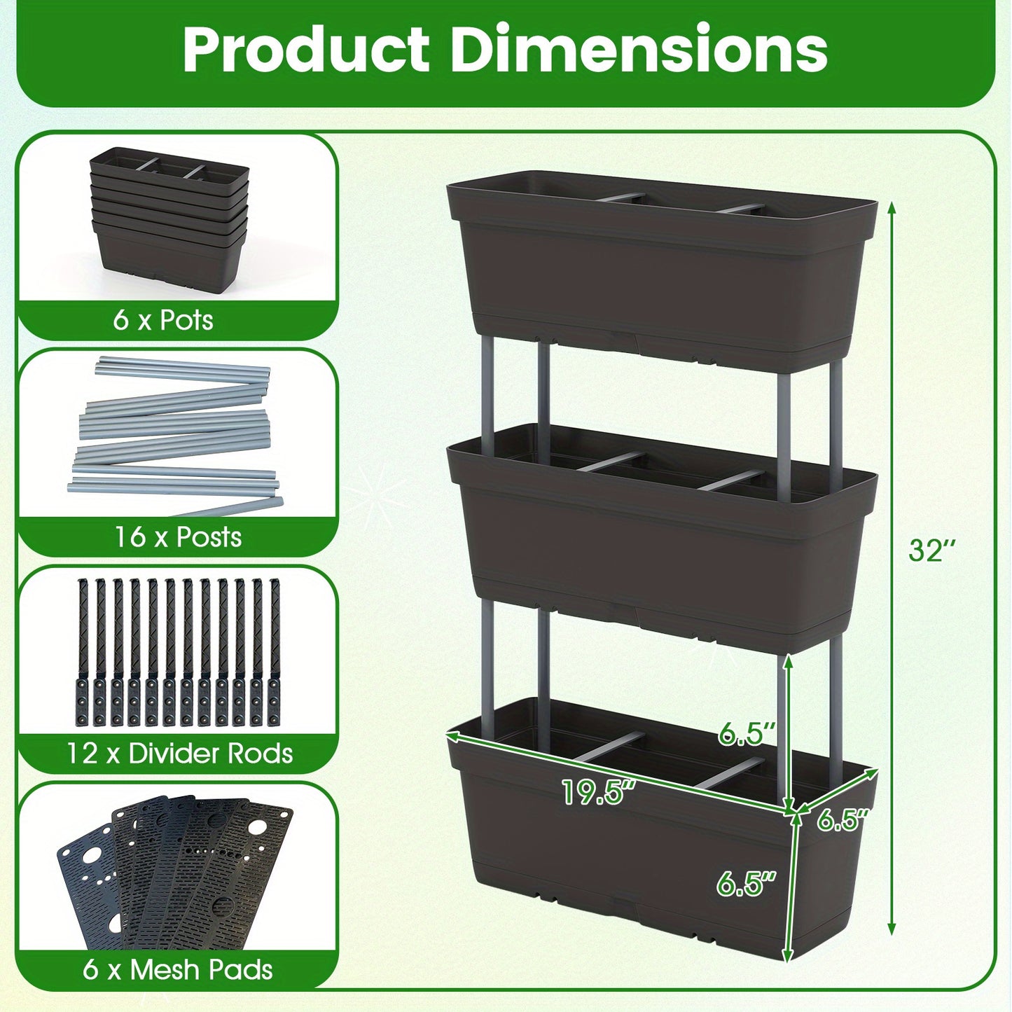 Verticale Plantenbak – Stapelbare Bloembak – Moestuinbak – Balkonkast – Plantentoren – Weerbestendig PP – 6 Stuks Compact Modular