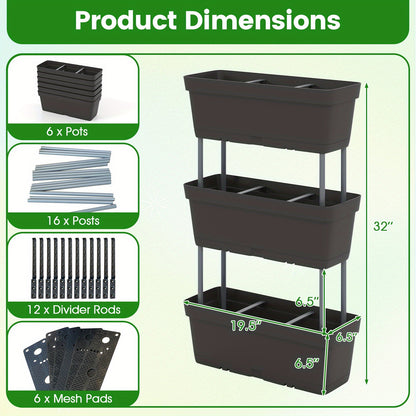 Verticale Plantenbak – Stapelbare Bloembak – Moestuinbak – Balkonkast – Plantentoren – Weerbestendig PP – 6 Stuks Compact Modular