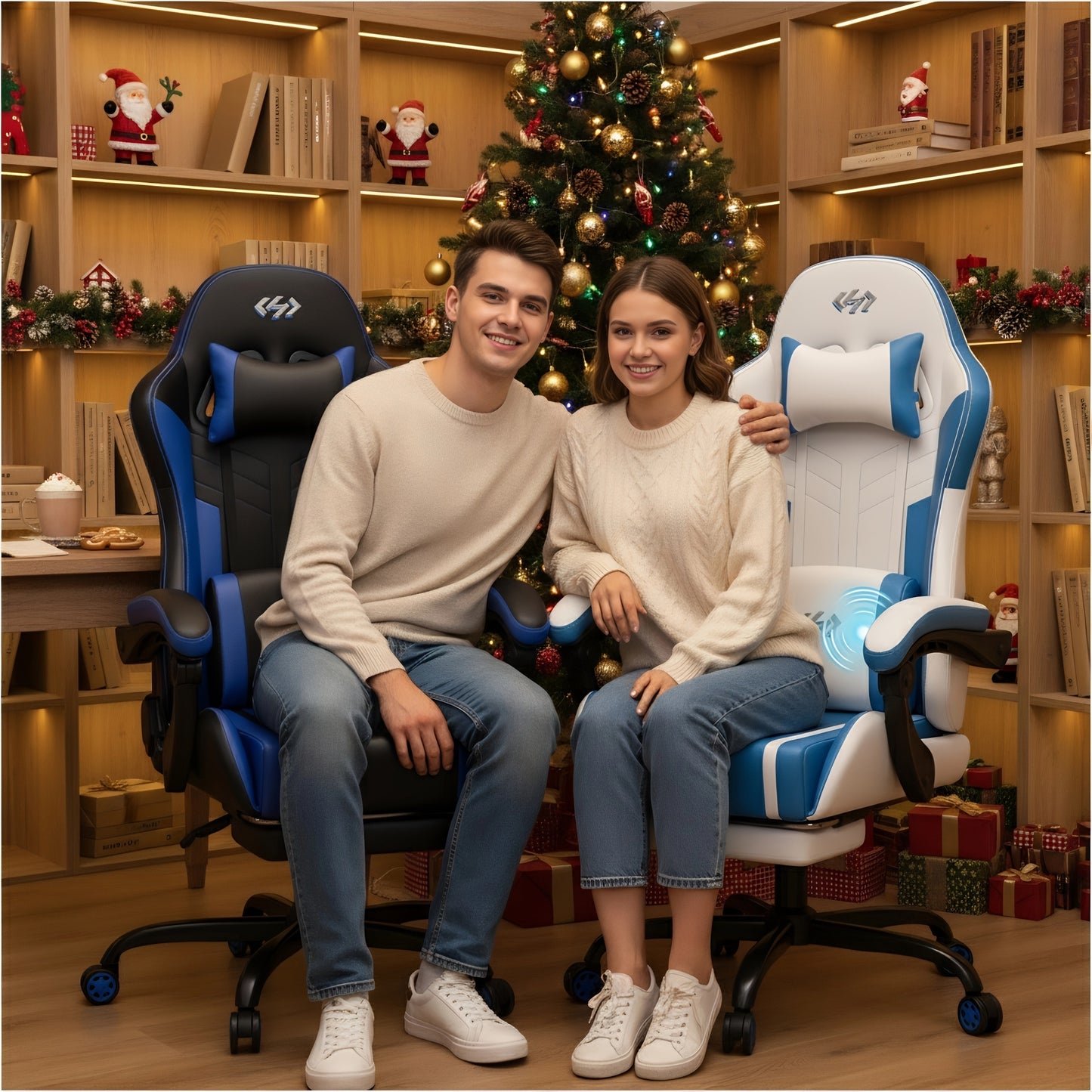 Gamingstoel – Bureaustoel – Gamerstoel – Office Chair – Ergonomische Stoel – Verstelbare Rugleuning 90°-135° – Massagefunctie Lendensteun – Memory Foam Kussens – Wit/Rood
