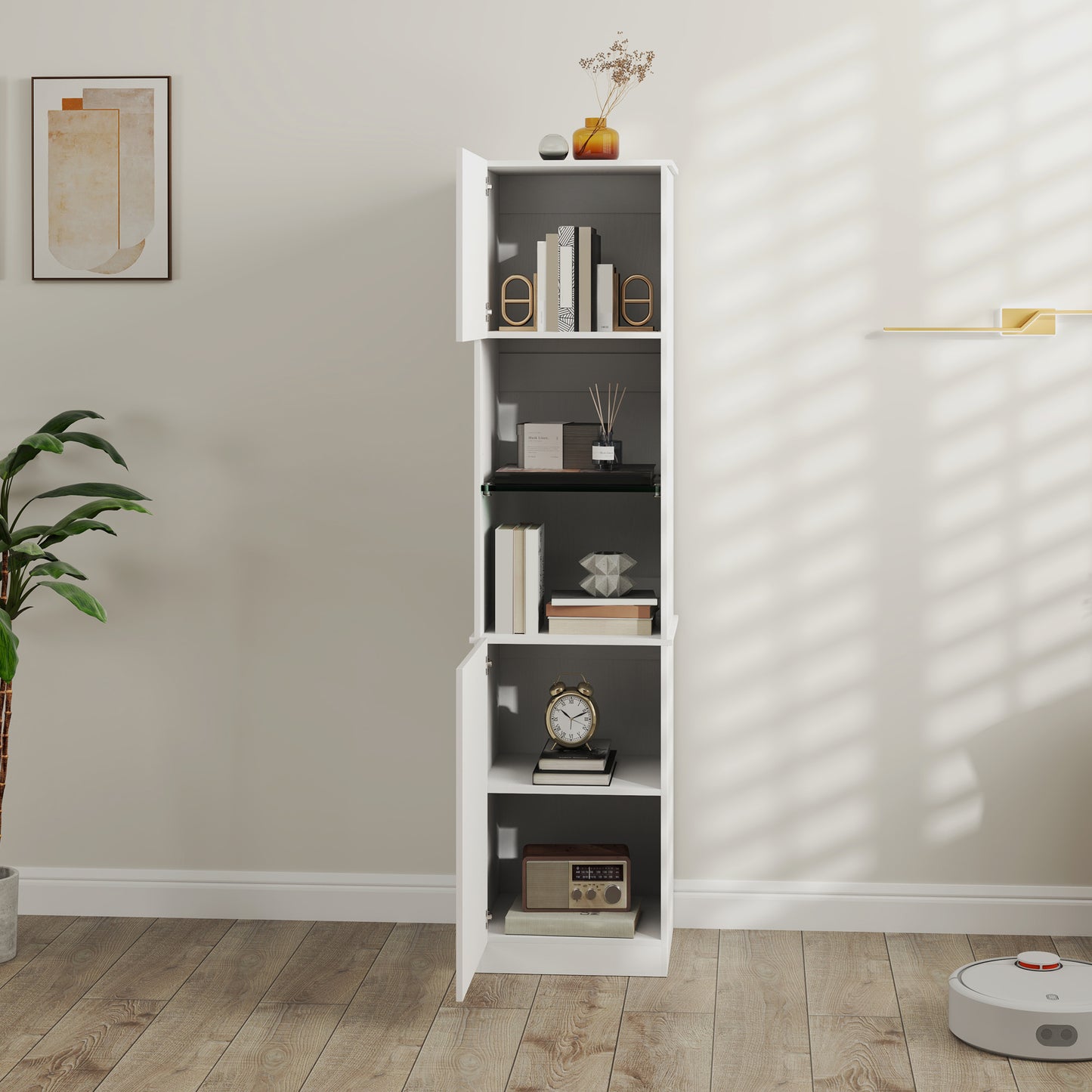 HOMCOM Storage Furniture Bookcase, Storage Shelf, with 2 Doors, Adjustable Shelves, for Living Room, Home Office, Bedroom, 40 x 38 x 160 cm White