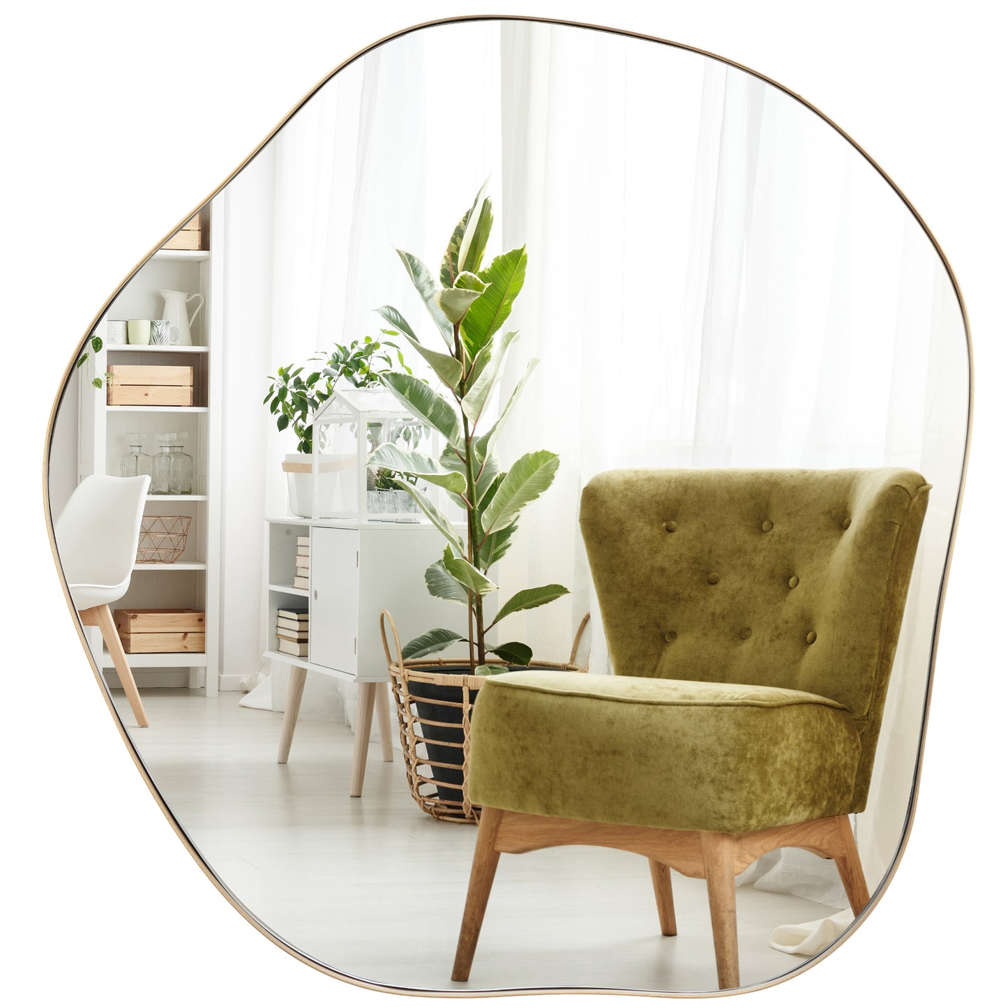 Wandspiegel – Muurspiegel – Decoratieve Spiegel – Onregelmatige Spiegel – Houten Spiegel – HD Helder Glas – Stevig Houten Frame – Goudkleurig