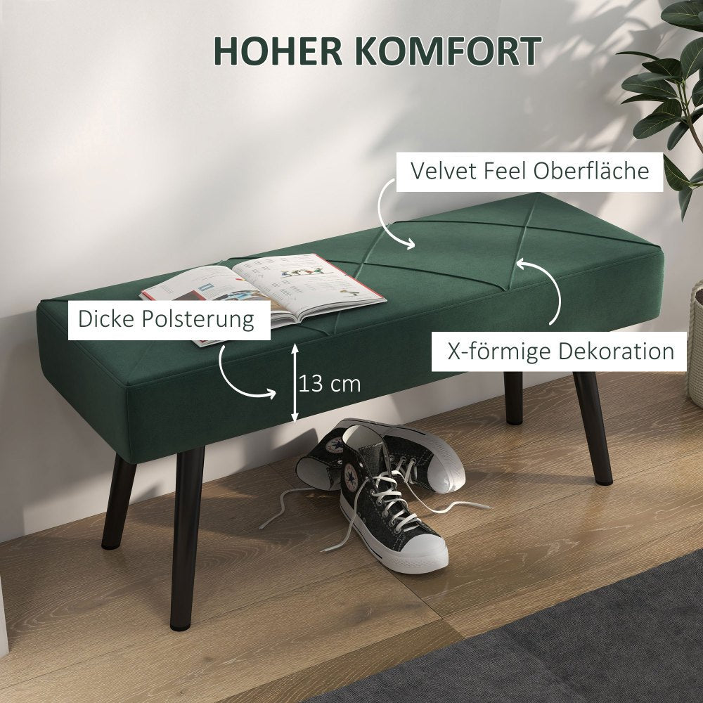Bankje – Zitbank – Halbankje – Slaapkamerbank – Velvet Bank – Fluweelachtige Bekleding – Stalen Poten – 100x36x45 cm – Max. 120 kg Draagvermogen