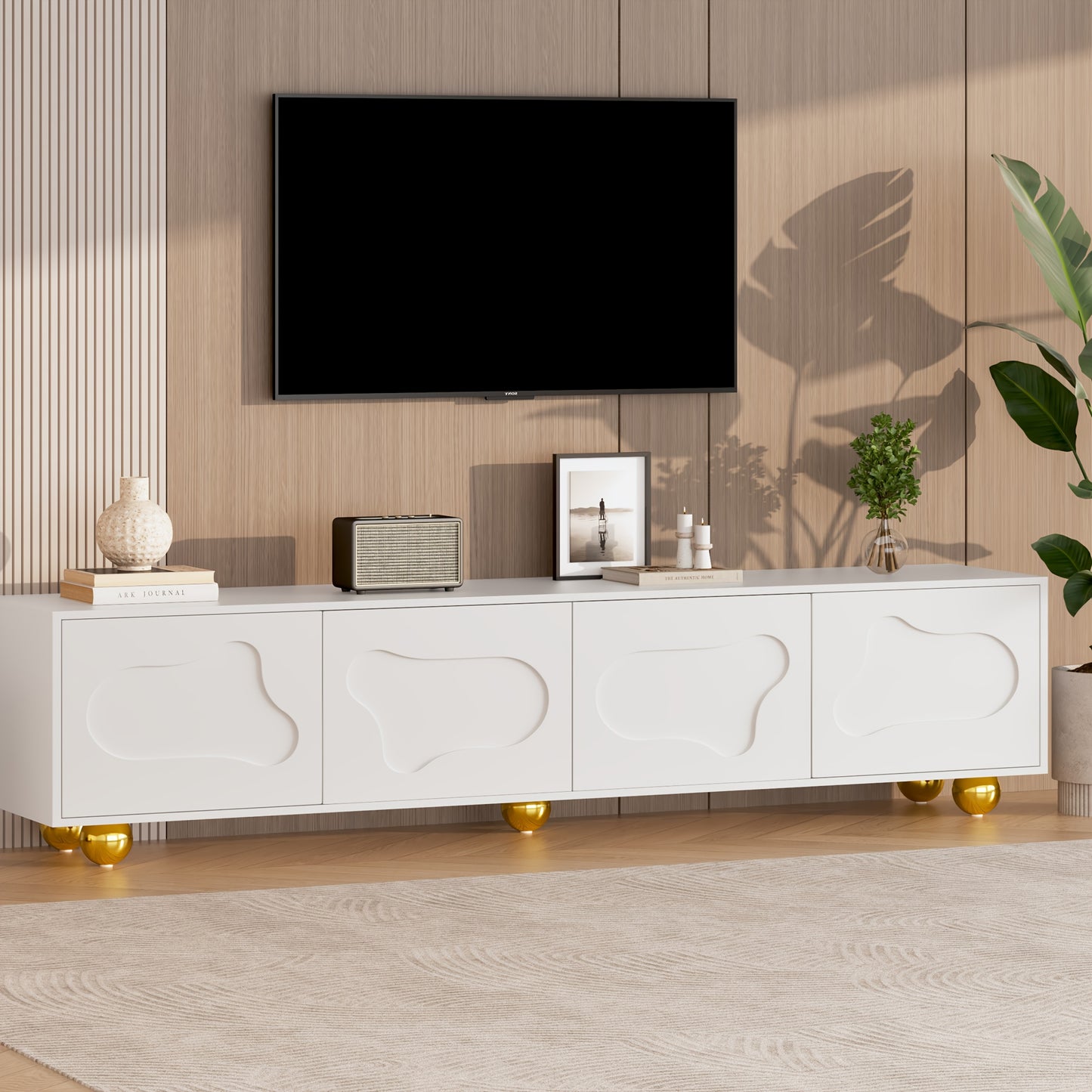 TV-kast – TV-meubel – TV-dressoir – Media-meubel – TV-standaard – Wit met Gouden Poten – Stevig 5-Poten Design – 3,2+ Kubieke Voet Opbergruimte