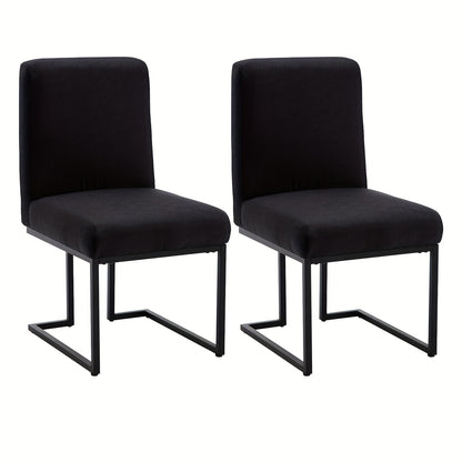 Eetkamerstoelen Set van 2 – Stoel – Keukenstoel – Bureaustoel – Zonder Armleuningen – Zwart – Gestoffeerd – Mat Zwart Metalen Frame – Comfortabel Zitten – Modern Design