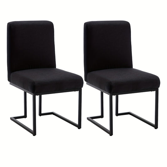 Eetkamerstoelen Set van 2 – Stoel – Keukenstoel – Bureaustoel – Zonder Armleuningen – Zwart – Gestoffeerd – Mat Zwart Metalen Frame – Comfortabel Zitten – Modern Design