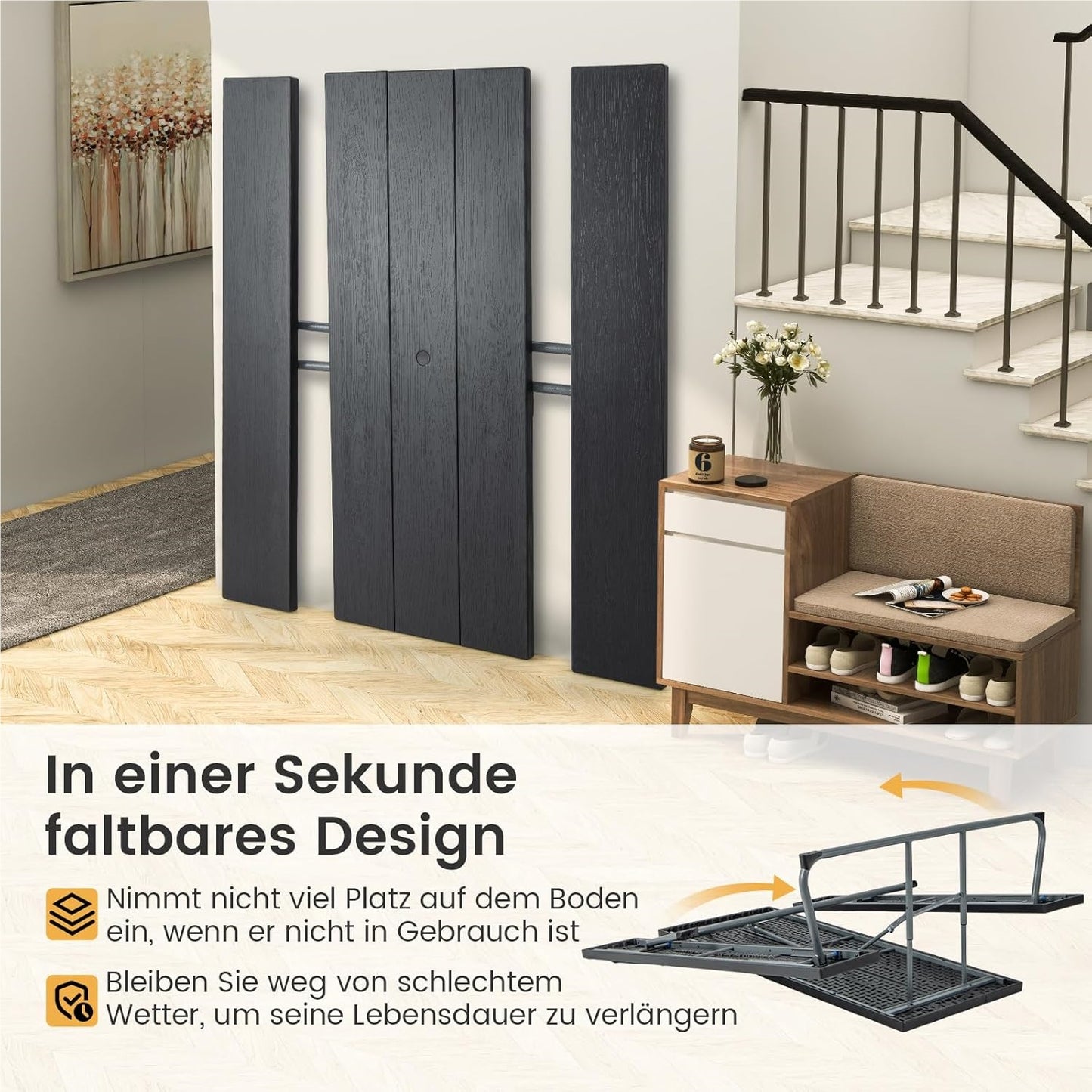 Vouwbare Bierbank – Bier Tent Set – Picknicktafel – Tuinbank – Feesttafel – Zwart – Houtlook HDPE Blad – Inclusief Parasolgat