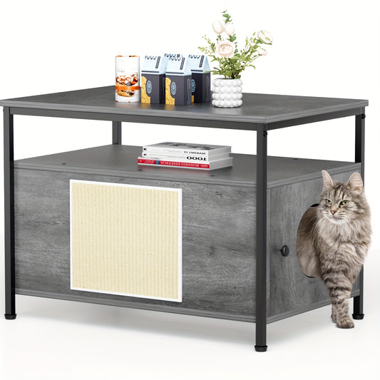 Kattenmeubel – Kattenbak Kast – Kattenhuis – Kattenhol – Kattenverblijf – Grijs – XXL Voor Grote Katten – Met Krabkussen En Uitneembare Kattenbak