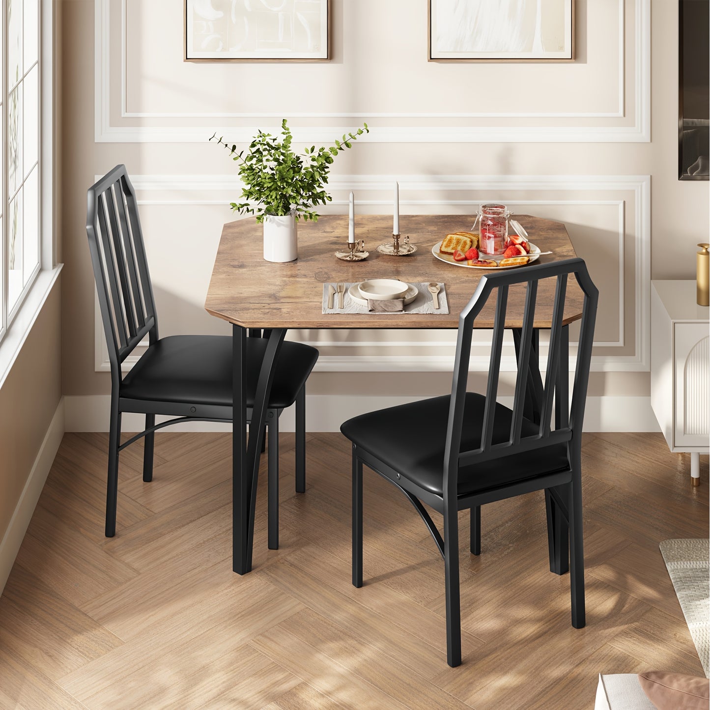 Compact Eettafelset 2 Personen – Eettafel – Tafelset – Stoelenset – Keukentafel – Grijs – Comfortabele PU Kussens – Ruimtebesparend Design