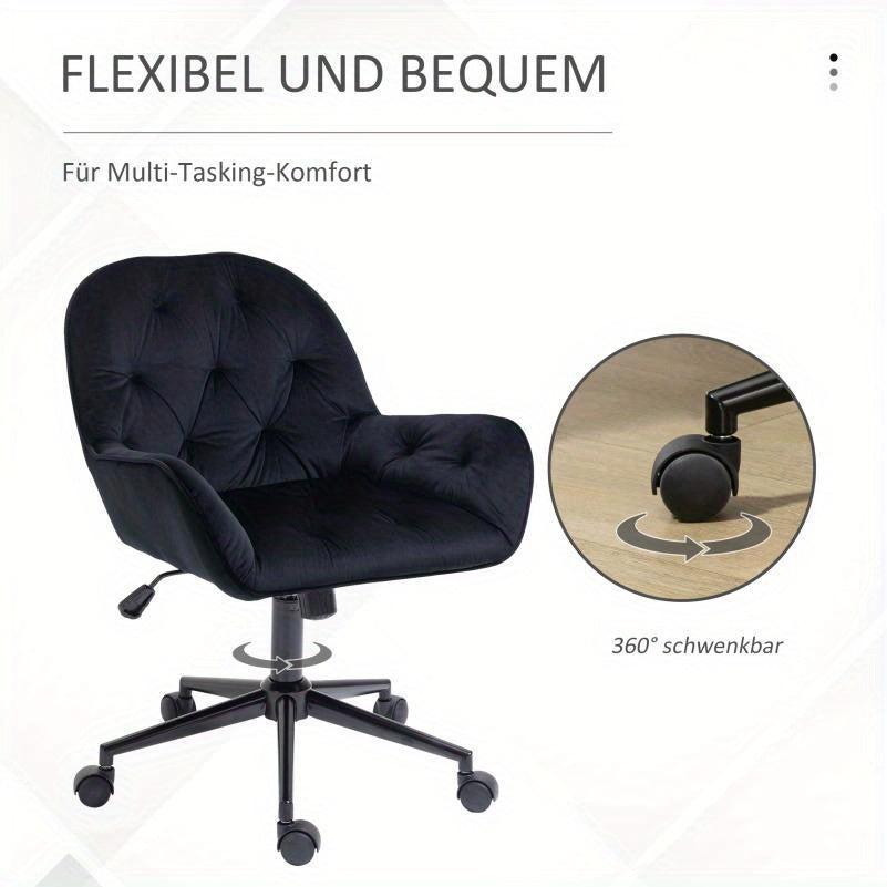 Bureaustoel – Ergonomische Stoel – Draaistoel – Kantoorstoel – Bureaukruk – Verstelbaar – Fluwelen Bekleding Zwart – 360° Draaibaar – Stevige Vijfpotige Basis