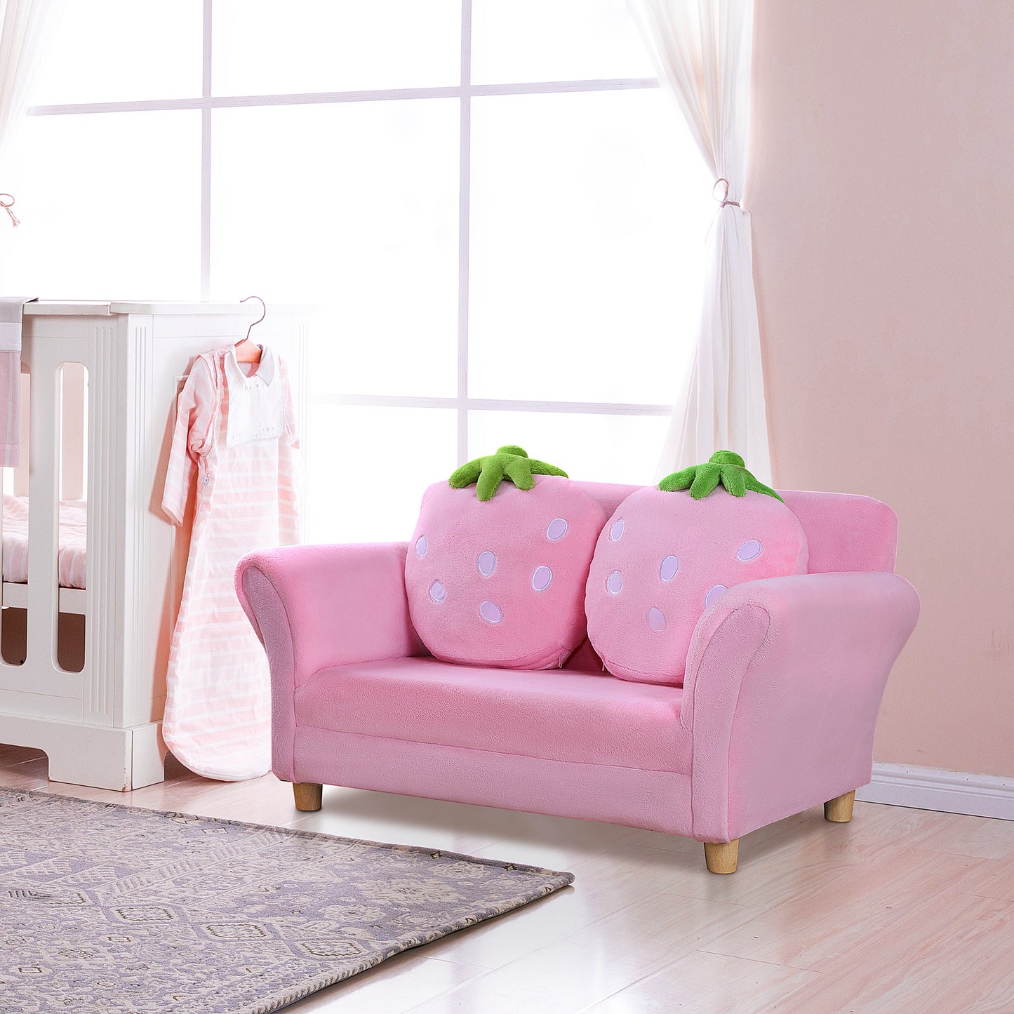 Kinderfauteuiltje – Kinderstoel – Kinderbankje – Zitzak Kind – Speelstoel – Roze Coral Fleece – Stevige Houten Poten – Comfortabele Foam Vulling