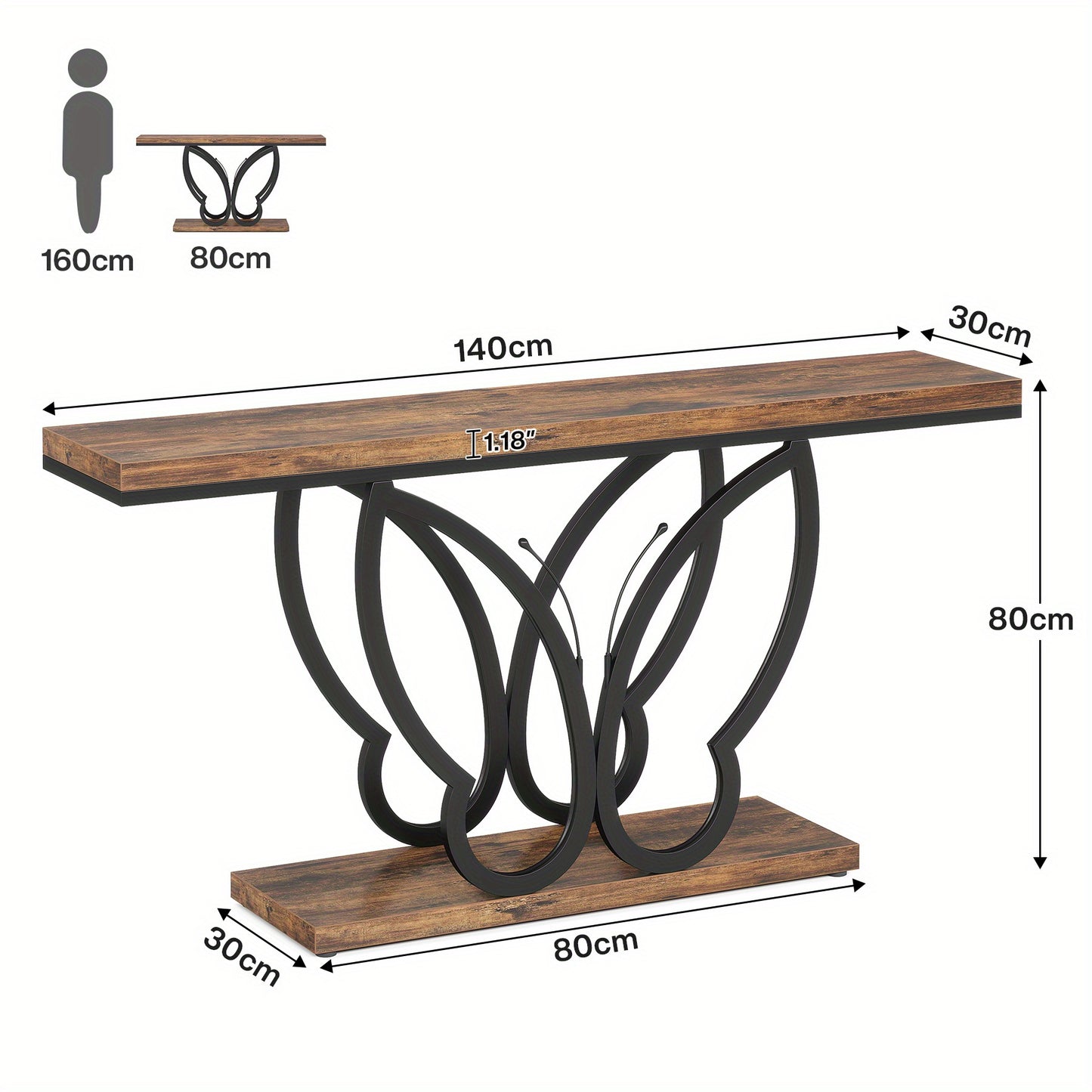 Sidetable – Consoletafel – Wandtafel – Haltafel – Bijzettafel – Landelijk Design – Massief Hout & Metaal – 140x30x80 cm