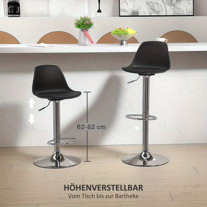 Barkrukken – Barstoel – Keukenkruk – Counterstoel – Draaistoel – Verstelbare Hoogte – Zwart Kunstleer met Stalen Frame