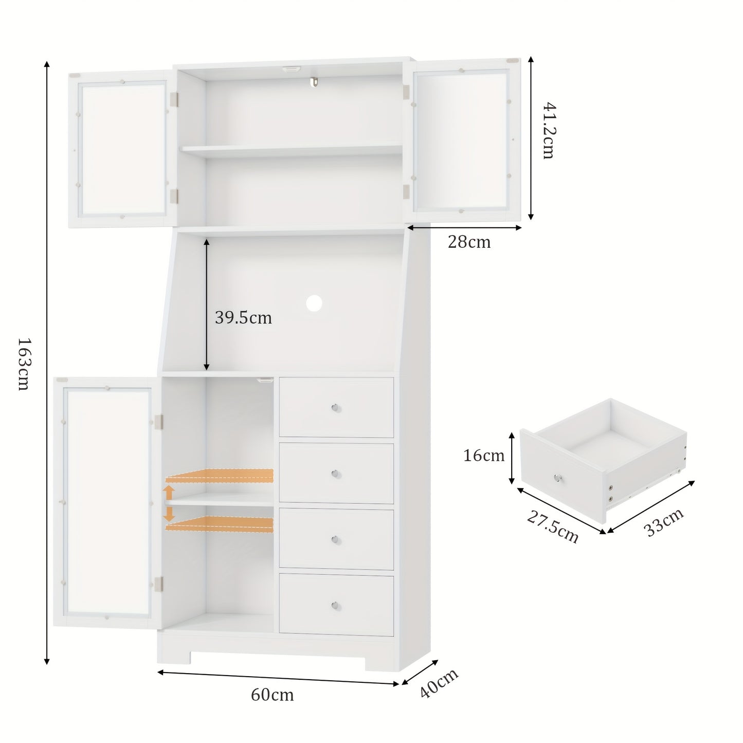 Keukenkast – Keukenkast Staand – Opbergkast – Buffetkast – Magnetronkast – 163x60x40 cm – Hardhouten Constructie – Kabeldoorvoer