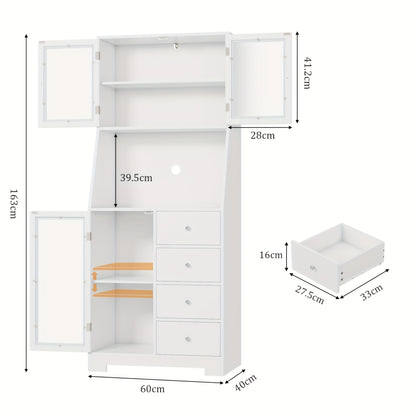 Keukenkast – Keukenkast Staand – Opbergkast – Buffetkast – Magnetronkast – 163x60x40 cm – Hardhouten Constructie – Kabeldoorvoer