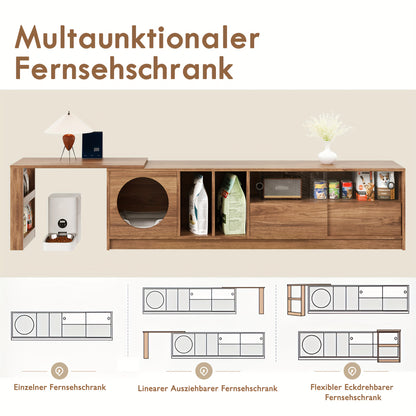 Modern Tv-meubel – Tv-standaard – Tv-kast – Mediameubel – Tv-dressoir – Draaibaar – Uittrekbare Opbergruimte – Hoogwaardig Bamboe – Natuurlijke Houtkleur – Huisdiervriendelijk – Compleet Gemonteerd