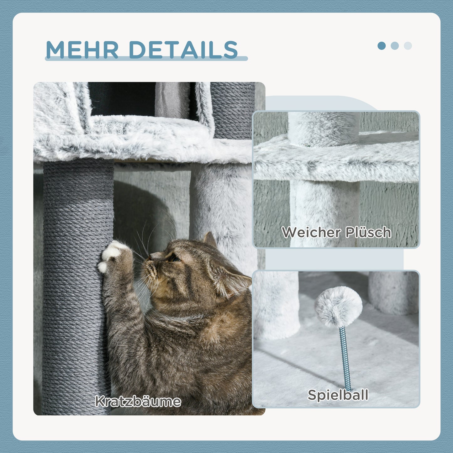 Krabpaal – Kattenboom – Klimpaal – Speelpaal – Hangmat – Grijs – Verstelbare Hoogte 225-255 cm – Stevige Plafondsteun