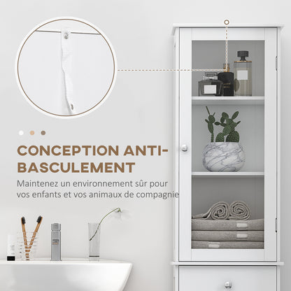 Kolomkast badkamer – kolommeubel – hoge kast – badkamerkast – kolomopberger – wit MDF – verstelbare planken – waterbestendig design