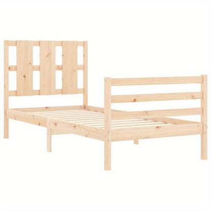 Single-Size Contemporary Wooden Bed Frame with Headboard - Solid & Removable Durable Wood, Easy Assembly, No Power Needed for Small Spaces, Bedroom Furniture, Minimalist Design, Natural Wood Finish
