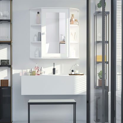 Badkamerspiegelkast – Badkamerkast – Spiegelkast – Medicijnkast – Opbergkast – 8 Compartimenten – Vochtbestendig MDF – 66 x 17 x 63 cm – Wit