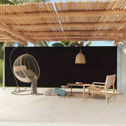Tuinscherm – Privacyscherm – Balkonscherm – Windscherm – Schaduwdoek – Uitschuifbaar Zijscherm 200x600 cm – Duurzaam Polyester Zwart