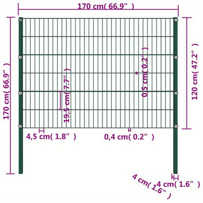 Green Iron Fence Panel with Poles Measuring 1.7X1.2 M, Both Removable And Sturdy.