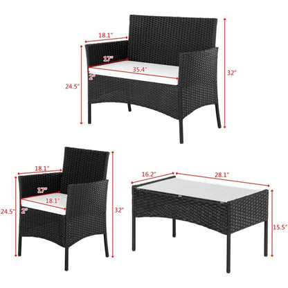 4-Persoons Tuinmeubelset – Buitenmeubelset – Loungeset – Balkonset – Rattan Zithoek – Weerbestendig PE-Rattan – Stevig Stalen Frame – Glazen Tafelblad