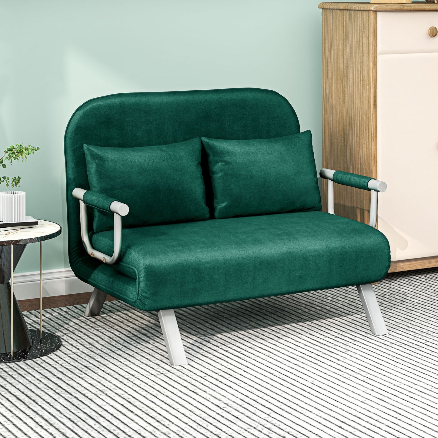 2-Zits Slaapbank – Bankbed – Slaapbankje – Slaapbank Mini – Bedbank – Verstelbare Rugleuning – Suède Look Afneembare Bekleding Groen
