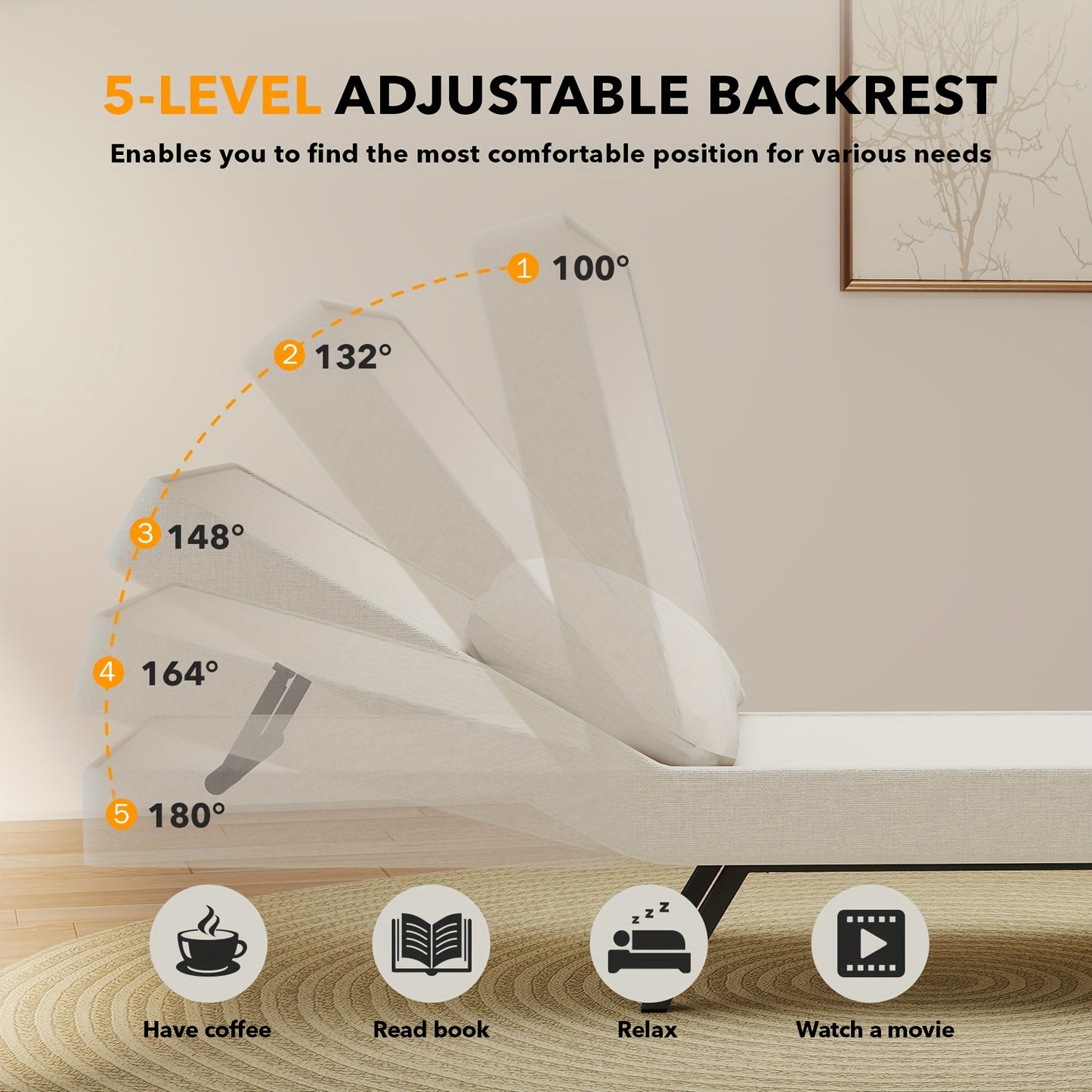 Klapbed – Vouwbed – Opklapbed – Logeerbed – Eenpersoonsbed – Multifunctioneel – Traagschuimmatras – Houten Armleuningen – Beige