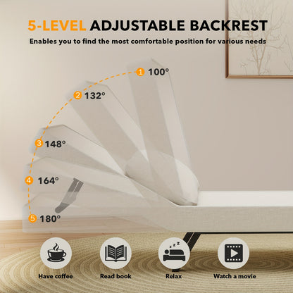 Klapbed – Vouwbed – Opklapbed – Logeerbed – Eenpersoonsbed – Multifunctioneel – Traagschuimmatras – Houten Armleuningen – Beige