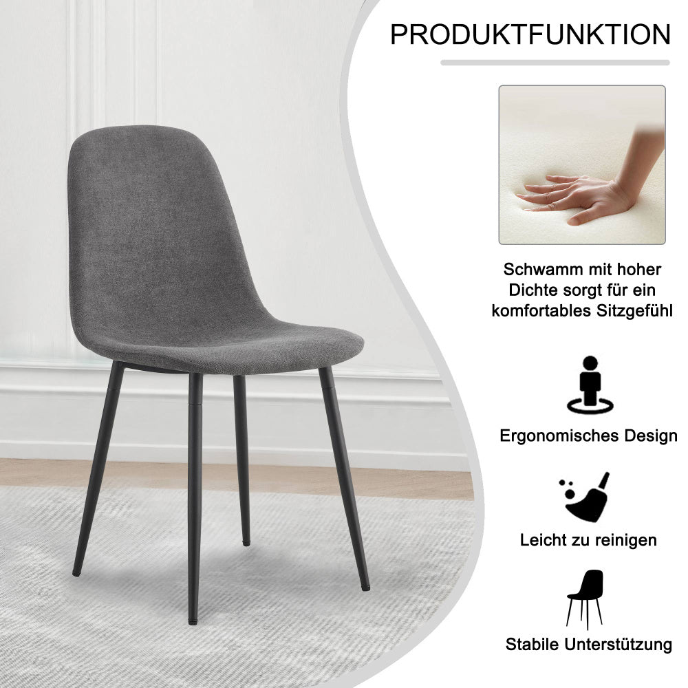 Eettafelset – Eethoek – Keukentafelset – Zitgroep – Eetkamertafel – Modern Design – Wit MDF Tafelblad met Gouden Metalen Poten – 4 Stoelen met Grijze Linnen Bekleding