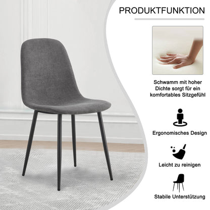 Eettafelset 5-delig – Eetkamerset – Dinerset – Tafel met Stoelen – Witte Tafel Met Gouden Metalen Poten – Grijze Linnen Bekleding – Stevig & Duurzaam – Modern Elegant Design