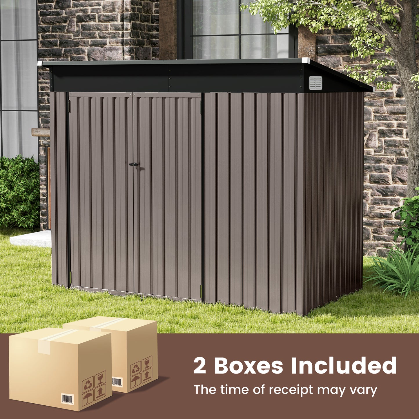 Buitenberging – Tuinschuur – Opslagruimte – Tuinberging – Tuinhuis – Met Dubbele Deuren – Galvanisch Stalen Frame – Afmetingen 235x117x185 cm – Schuin Dak – Ventilatie