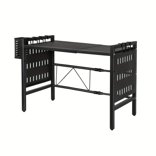 Verstelbaar Ovenrek – Ovenrekje – Keukenrek – Opbergrek – Aanrechtrek – Carbonstaal Staal – 38-67 cm Breedte – 45 cm Hoogte – Stevig & Duurzaam