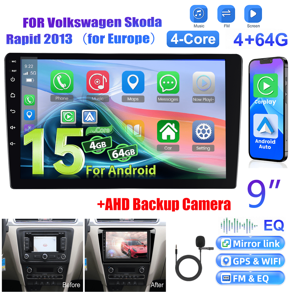 Android 15 Car Stereo – DAB Radio – Multimedia Systeem – Navigatie – Autoradio – 9 Inch IPS Touchscreen – Draadloze CarPlay & AHD Achteruitrijcamera