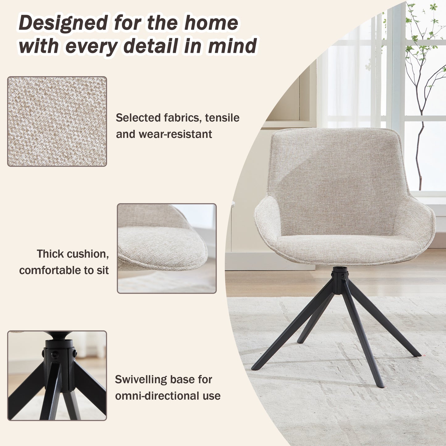 Draaibare Eetkamerstoelen – Eetkamerstoelen – Keukenstoelen – Stoelen – Zithoekstoelen – Witte Polyester Bekleding – Stevig Metalen Frame – Set van 2