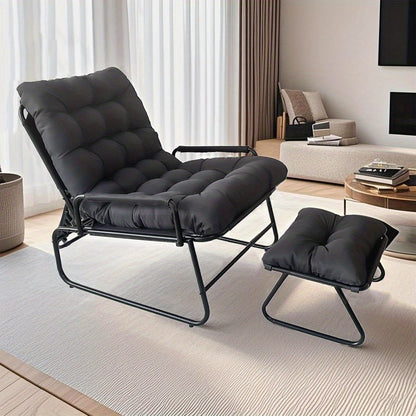Relaxstoel – Relaxfauteuil – Lounge Stoel – Verstelbare Fauteuil – Schommelstoel – Ergonomische Armleuningen – Stevig Metalen Frame – Zacht Gevoerd Zitkussen – Draagbaar Binnen Buiten – Grijs/Zwart
