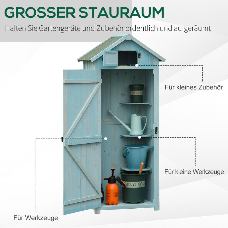 Large Outdoor Wooden Garden Shed with Gabled Roof & Door - Heavy-Duty Tool Storage Cabinet with Shelves, Lockable Door, Durable Hardwood Construction, Light Blue & Green Exterior, 77x54.2x179cm (30x21.3x70in) for Garden, Terrace, Backyard - Ideal fo