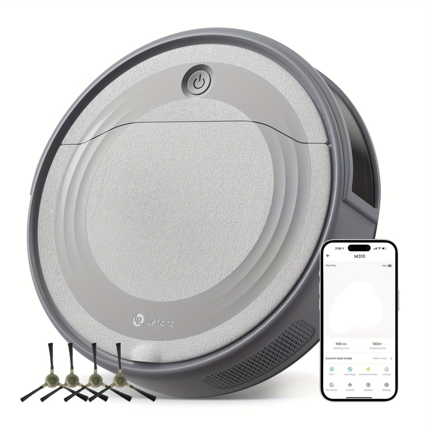 Robotstofzuiger – Robotstofzuiger Automatisch – Robot - Stofzuiger Robot – Robot Cleaner – Anti-Verstrengeling Borstel – Wi-Fi Bedienbaar – Langdurige Accu 2600 mAh – Stil Design Grijs