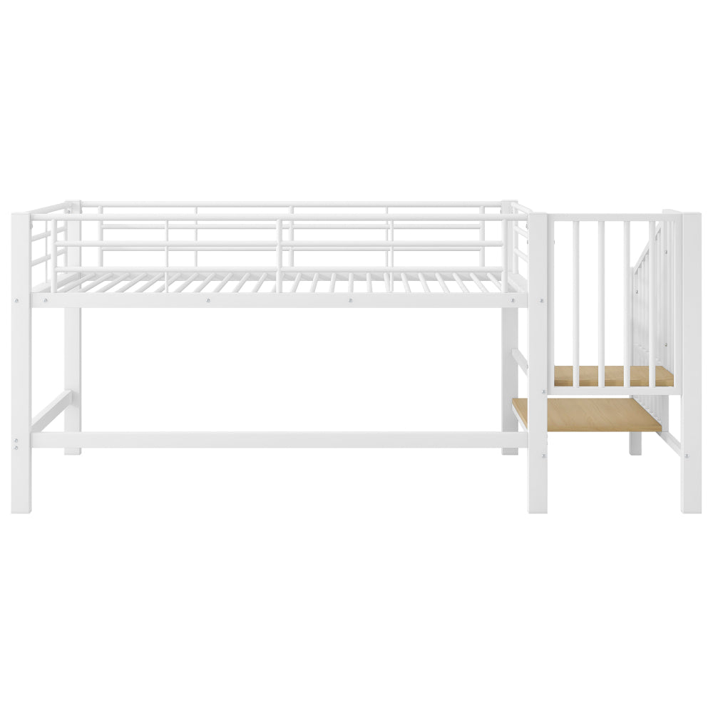 Hoogslaper – Kinderbed – Eenpersoonsbed – Hoogbed – Stapelbed – Wit – 90x200 cm – Ruimtebesparend Design – Opbergtreden Zonder Hout