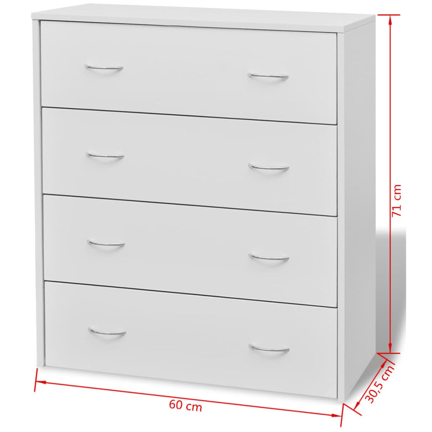 Ladeblok – Ladekast – Opbergkast – Ladekastje – Rolcontainer – 4 Lades – Compact 60x30,5x71 cm – Wit Rattan-achtig Materiaal