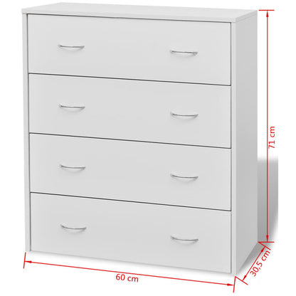 Ladeblok – Ladekast – Opbergkast – Ladekastje – Rolcontainer – 4 Lades – Compact 60x30,5x71 cm – Wit Rattan-achtig Materiaal